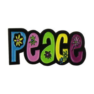 Floral Peace Enamel Pin- Hippie 60s Love Positive Flower Protest Slogan Gift NWT